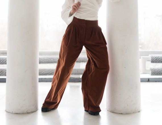Buy Light Brown Palazzo Trousers High Waist Wide Leg Pants Online in India  - Etsy
