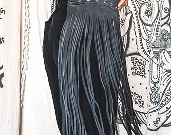 Leather Suede Fringe Belt Accessories Navy Blue, Cosplay