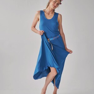 Summer blue cross back dress with train Bohemian dress maxi with backless back Festival style dress slow fashion image 5