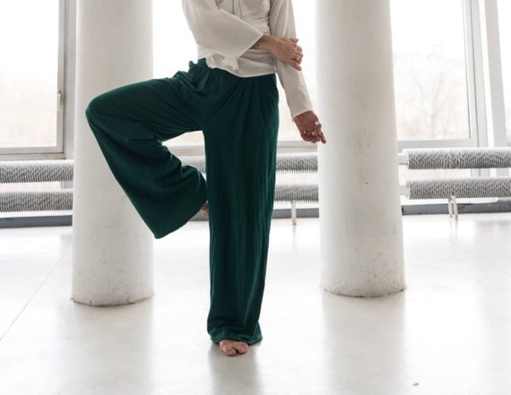 Unique Palazzo Pants High Waisted Bottle Green Pants Emerald - Etsy