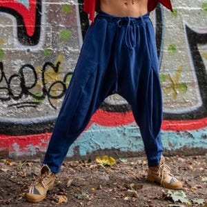 Unisex Baggy Indigo Pants – Gender-Neutral Wide Leg Trousers – Soft Cotton Yoga or Travel Pants – Handmade Slow Fashion