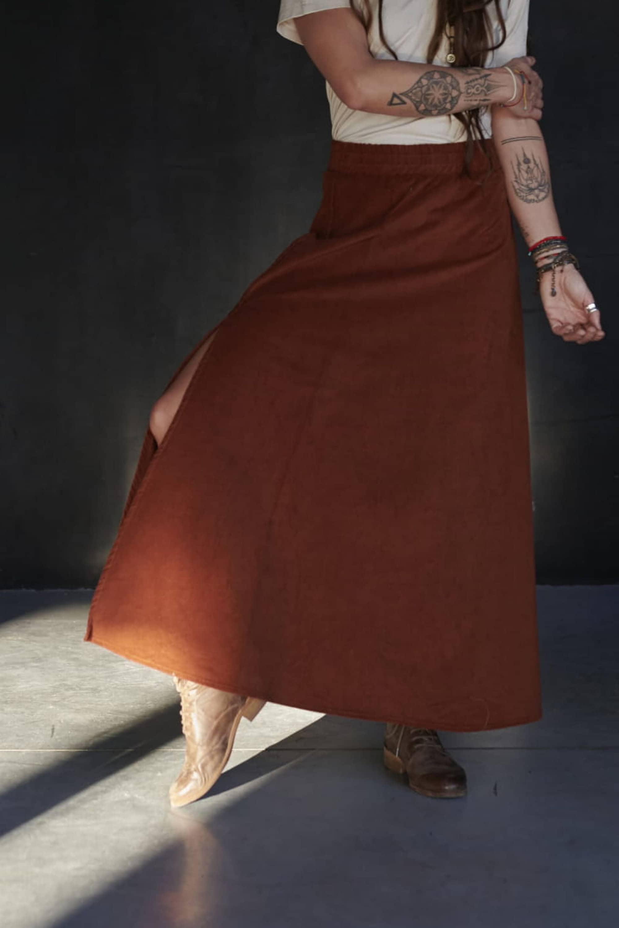 Corduroy Maxi Skirt With High Leg Slit Trapeze Maxi Skirt - Etsy