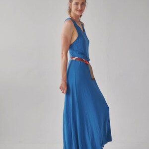 Summer blue cross back dress with train Bohemian dress maxi with backless back Festival style dress slow fashion image 4