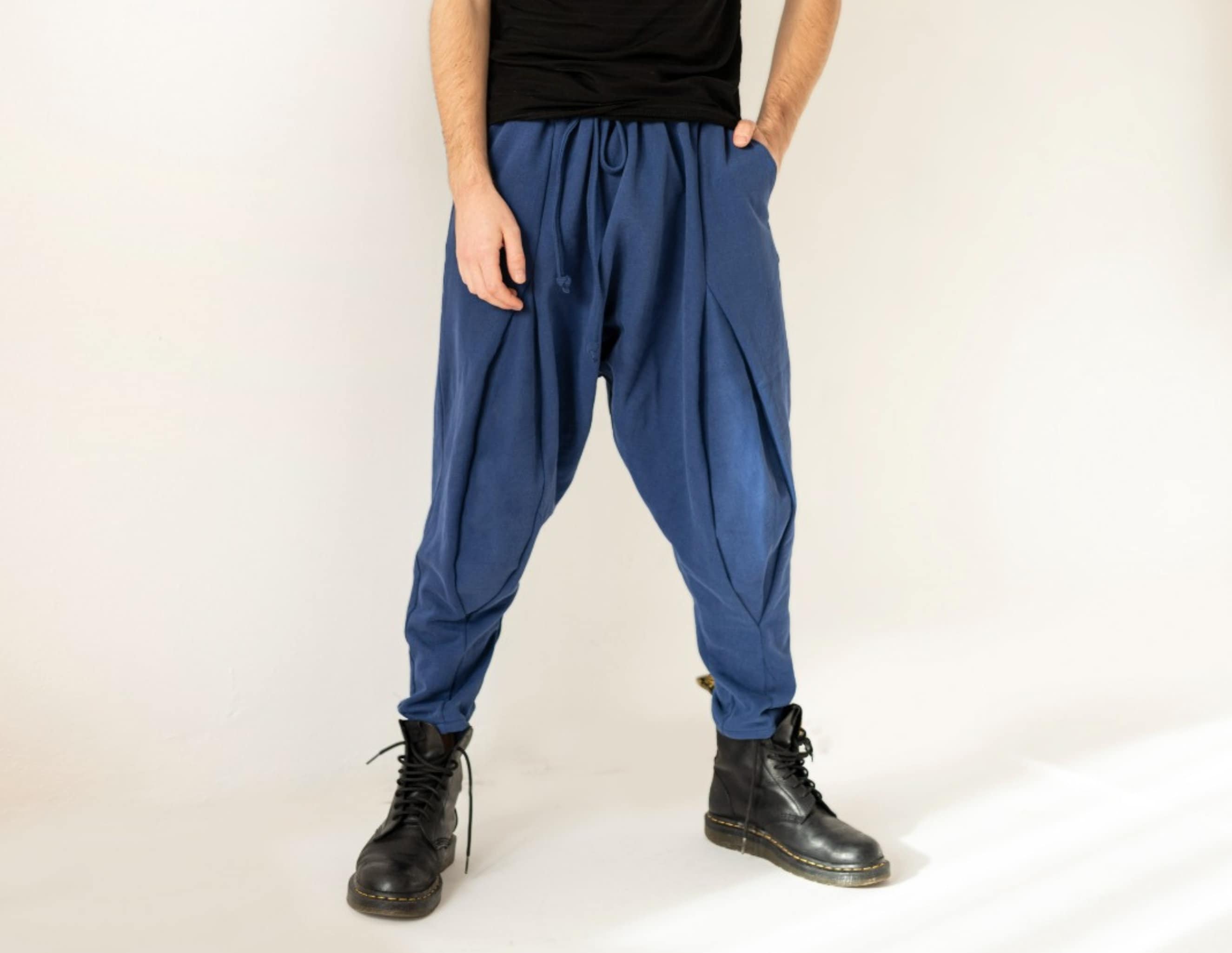 Jeans Sweatpants Pants Blue Denim Raw Edge Elastic Band Willowed