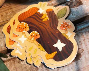 Happy Mushroom Log Sticker