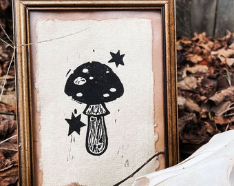 Mushroom Mini Linocut Print