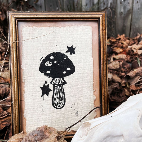 Mushroom Mini Linocut Print