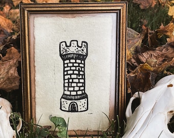 Castle Tower Mini Linocut Print