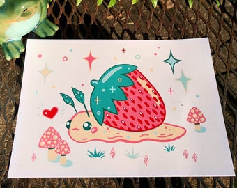 Strawberry Snail Mini Print