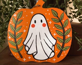 Ghost Pumpkin Wall Hanging Halloween Decor