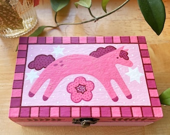 Painted Wood Pink Pony Jewelry / Trinket / Alter Box