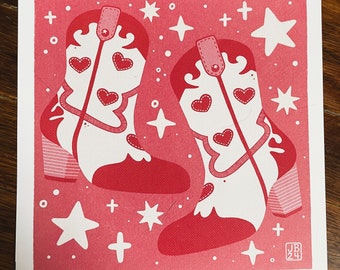 Valentine’s Day Pink Heart Cowboy Boots Print