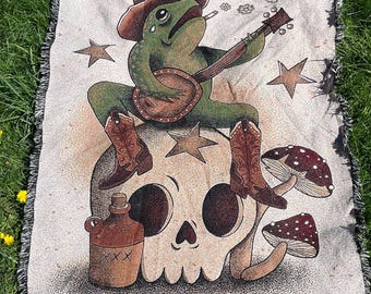Sad Cowboy Frog Throw Blanket