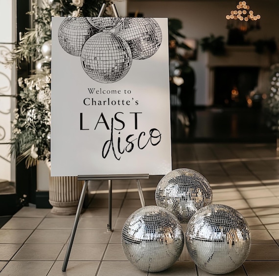 Last Disco Hen Party Welcome Sign, Black and White, Canva Template (Digital Download)