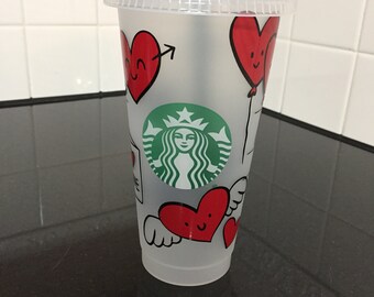 Starbucks Cold Cup| Spring Starbucks Cup| 24 OZ Starbucks Cold Cup For Valentine's Day| Heart Valentine Starbucks Cup| Valentine Gift