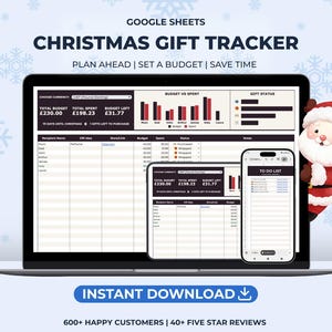 Christmas Gifts Tracker Spreadsheet | Google Sheets Template | Christmas Budget | Holiday Planner