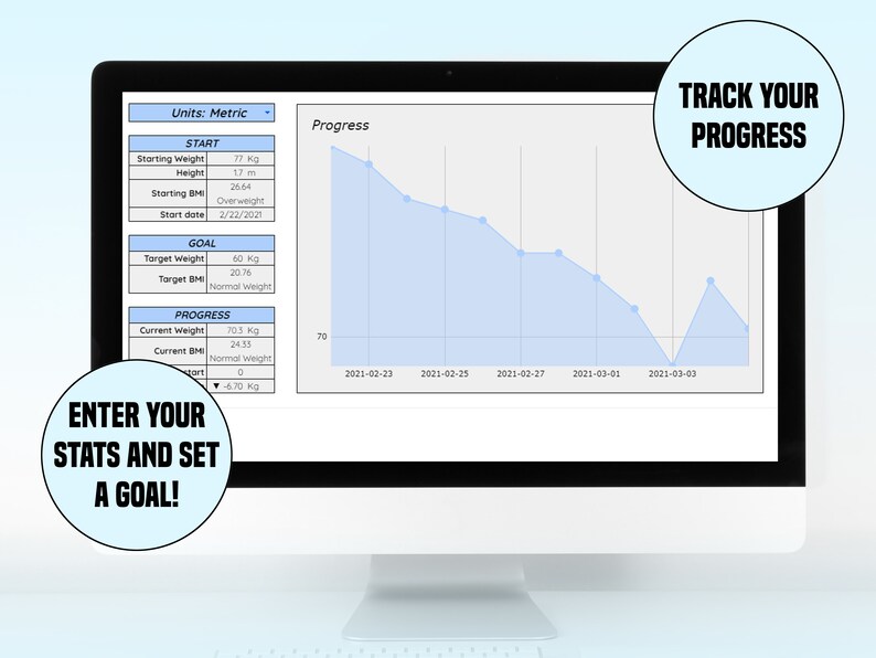 Weight Loss Tracker Spreadsheet Google Sheets Digital Download Diet