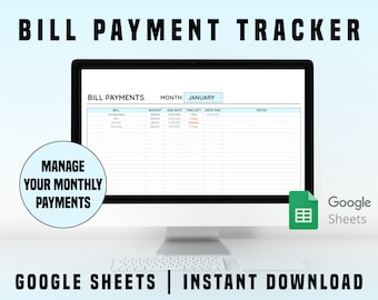 Monthly Bill Payment Tracker Template for Google Sheets (Digital Download)