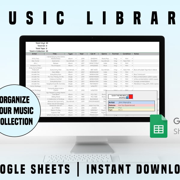 Music Collection Spreadsheet | Library For Vinyl, Tape and CD | Google Sheets