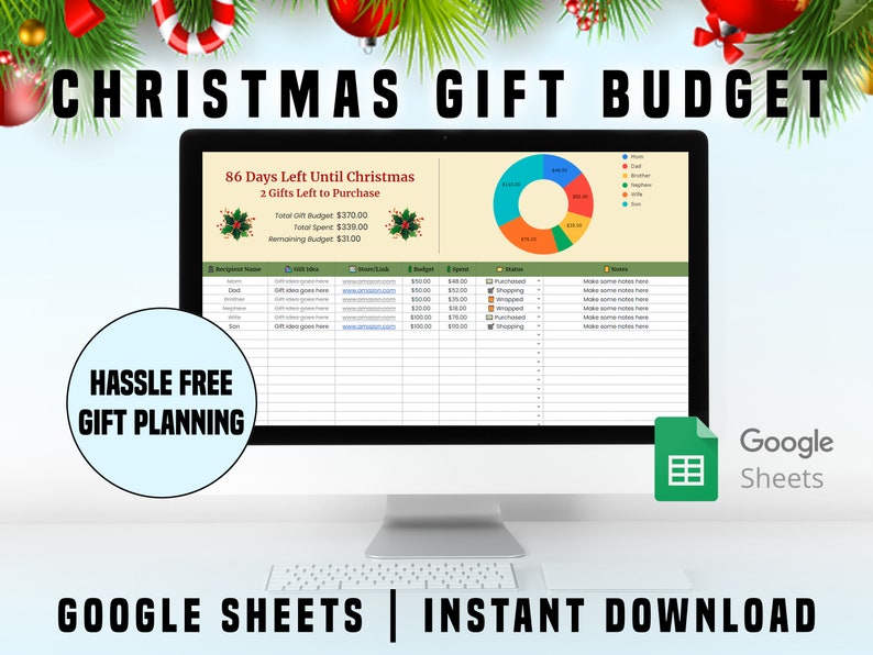 Christmas Gifts Tracker Spreadsheet Google Sheets Template Christmas Christmas Gifts Tracker Spreadsheet Google Sheets Template Christmas
