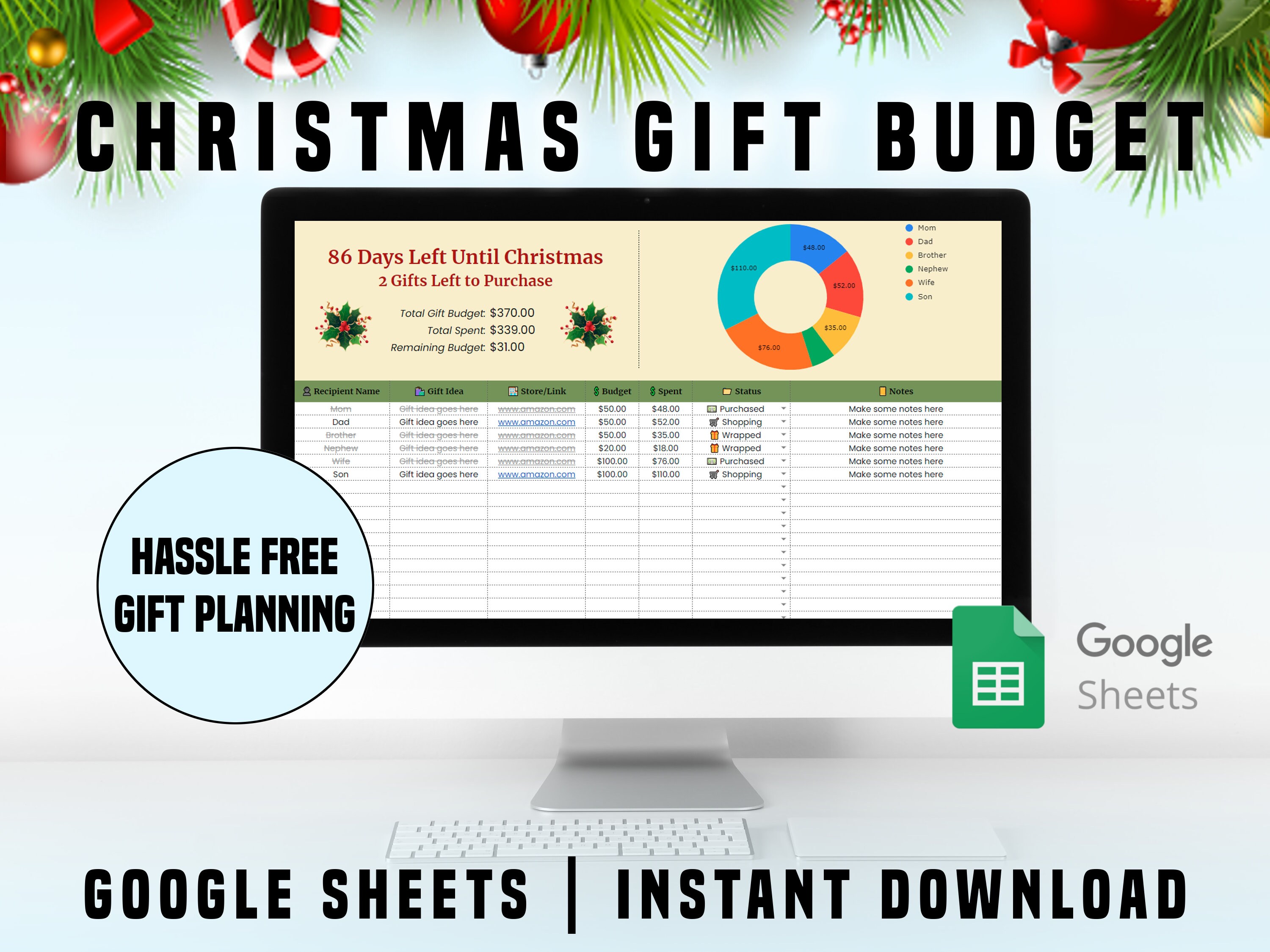 Christmas Gifts Tracker Spreadsheet Google Sheets Template Christmas Christmas Gifts Tracker Spreadsheet Google Sheets Template Christmas