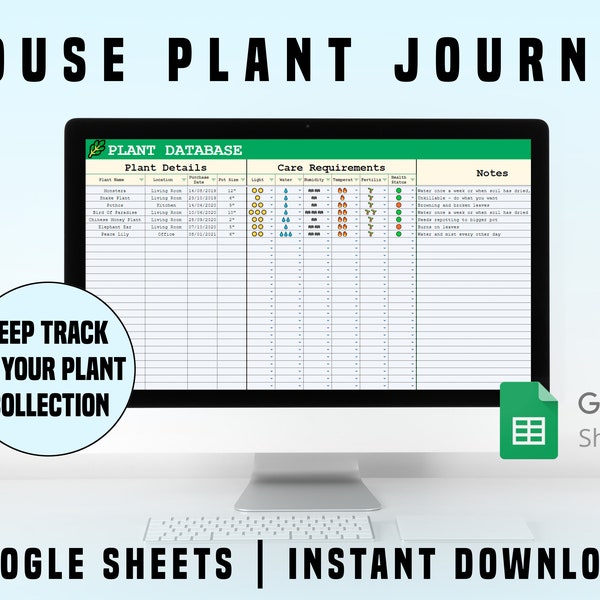 House Plant Journal Spreadsheet | Plant Care Tracker | Google Sheets Digital Download