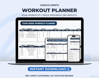 Workout Planner Spreadsheet | Google Sheets Template | Personalise Your Plan & Meet Your Exercise/Gym Goals