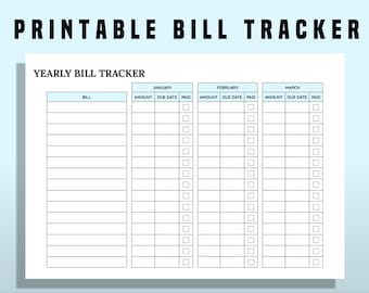 Monthly Bill Payment Tracker Printable: A4, A5, US Letter (Digital Download)
