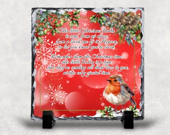 Global Designs Christmas Robin Grave Stick Marker - Slate Heart With Holly & Robin, 25x11 Cm, Weatherproof Tribute