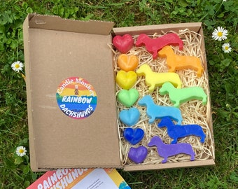 Pastillas de cera aromáticas con forma de perro salchicha arcoíris – 7 colores / Orgullo LGBTQIA+ / Envío gratuito en el Reino Unido