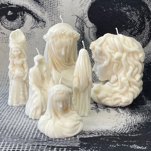 Mausoleum Collection- Veiled Lady Sculpture, Medusa, Bride of Death, Hollow Monk, Spectre, Handmade Candle to order 70 Scents Free UK Post