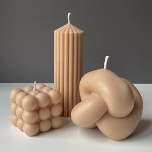 Minimal Skulpturales Kerzen Set | Blase, Knoten & gerippte Säule