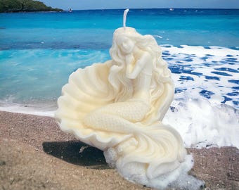 Mermaidcore Candle • Mermaid in Scallop Shell • Custom Colour & Scent • Handmade Gift • Free UK Post