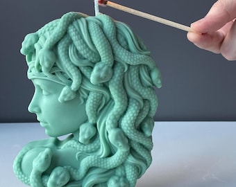 Vela Medusa Verde / Vela Diosa / Poder Femenino / Vela Corporal Estética / Regalo de Mitología / Vela de Lujo Hecha a Mano