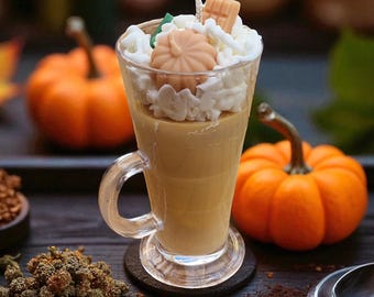 Vela de café con leche y especias de calabaza: vela de café de cera de soja hecha a mano con crema batida, regalo de decoración otoñal. Envío gratuito al Reino Unido.