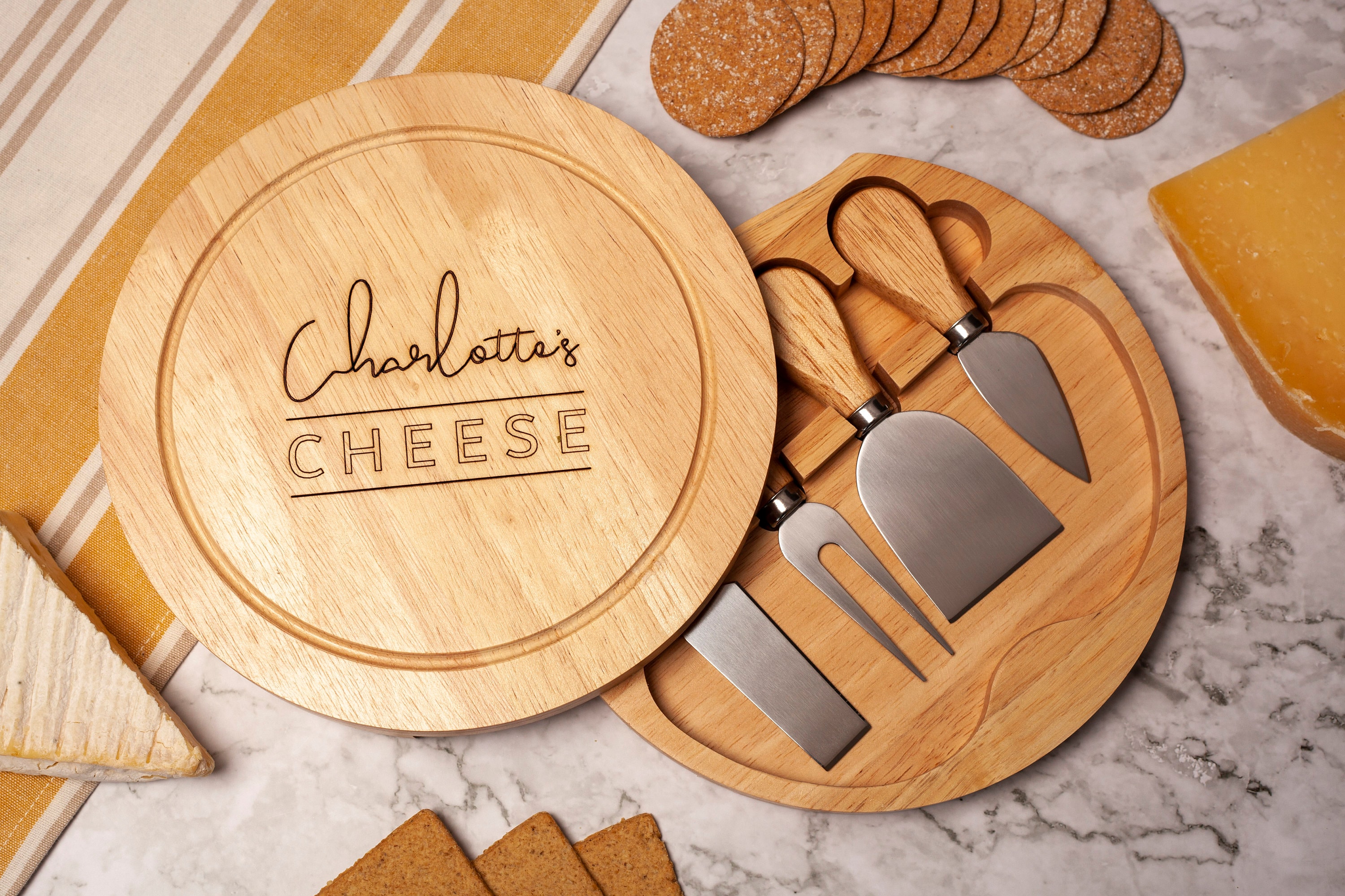 Personalised Round Cheese Board with Knives Etsy