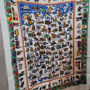 Nappe Souvenir Europe Carte Mediteranne Landmarks Blason 51 » x 61,5 »