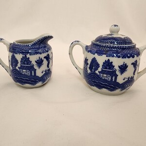 Vintage Blue Ceramic Cream and Sugar, Made in Japan