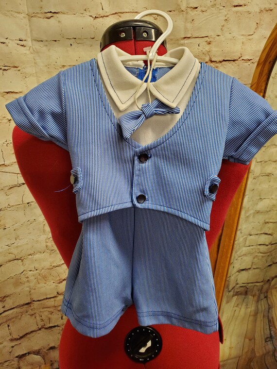 Vintage Baby Seersucker Pin Stripe Suit With Bow Tie