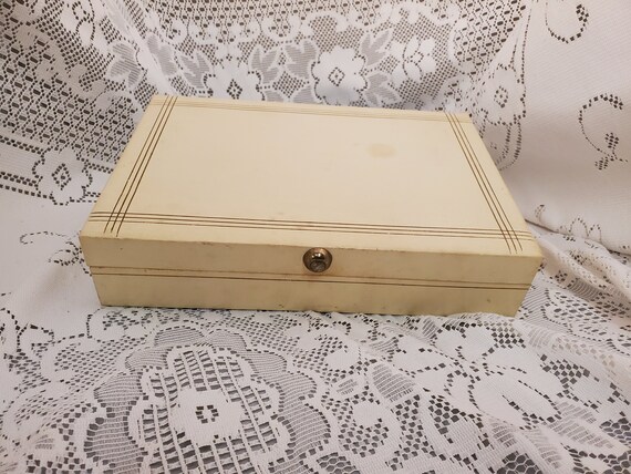 Large White Vinyl Vintage Jewellery Box - Gem