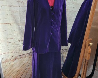 Vintage Woman's Purple Velvet Skirt Suit.