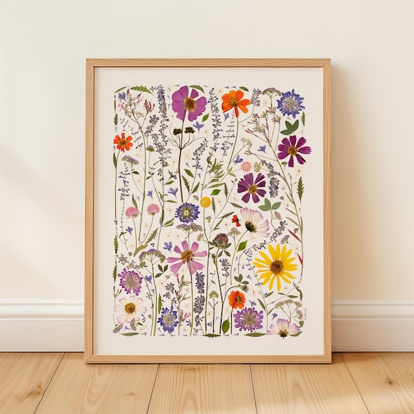 Pressed Flower Collage Art Print || Serenity Blooms || Wildflower Wall Art