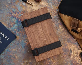 Pocket Flower Press - The Mini Meadow Press || 3 3/4&quot; x 6 1/2&quot; Small Travel Plant Pressing Kit || Solid Cherry & Walnut Wood w/ Cinch Straps