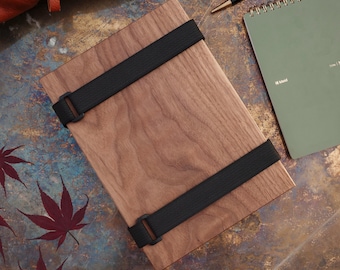 Travel Flower Press - The Field Folio Press || 7&quot; x 9 3/4&quot; Travel Flower Pressing Kit || Solid Cherry or Walnut Wood & Cinch Straps
