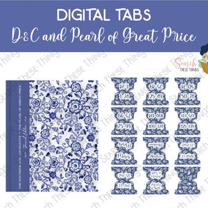 DIGITAL - D&C  and Pearl of Great Price Tabs - Blue Floral