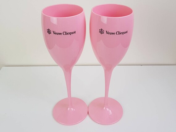 2 bicchieri da champagne in plastica acrilica rosa Veuve Clicquot