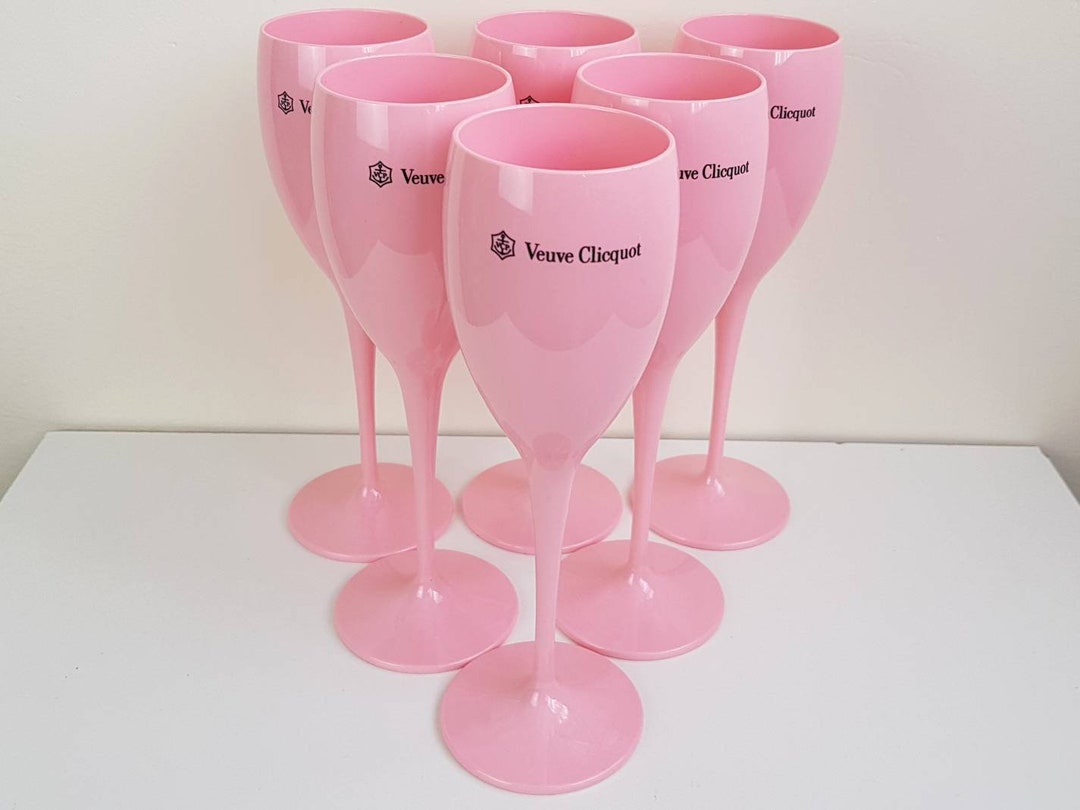 6x Veuve Clicquot Pink Acrylic Plastic Champagne Glasses Flutes 195ml