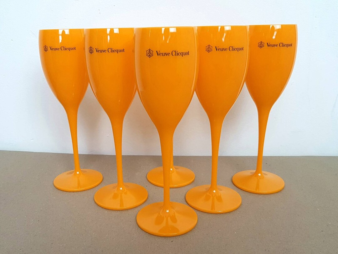 Veuve Clicquot Orange Acrylic Champagne Flutes - Set Of 6 New Goblets