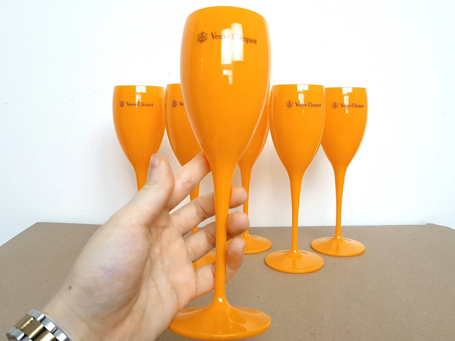 2x Veuve Clicquot Orange Acrylic Plastic Champagne Glasses Etsy Canada