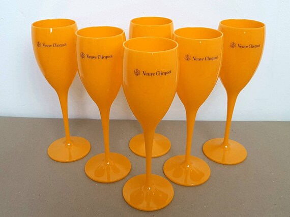 6x Veuve Clicquot Orange Acrylic Plastic Champagne Glasses 195ml